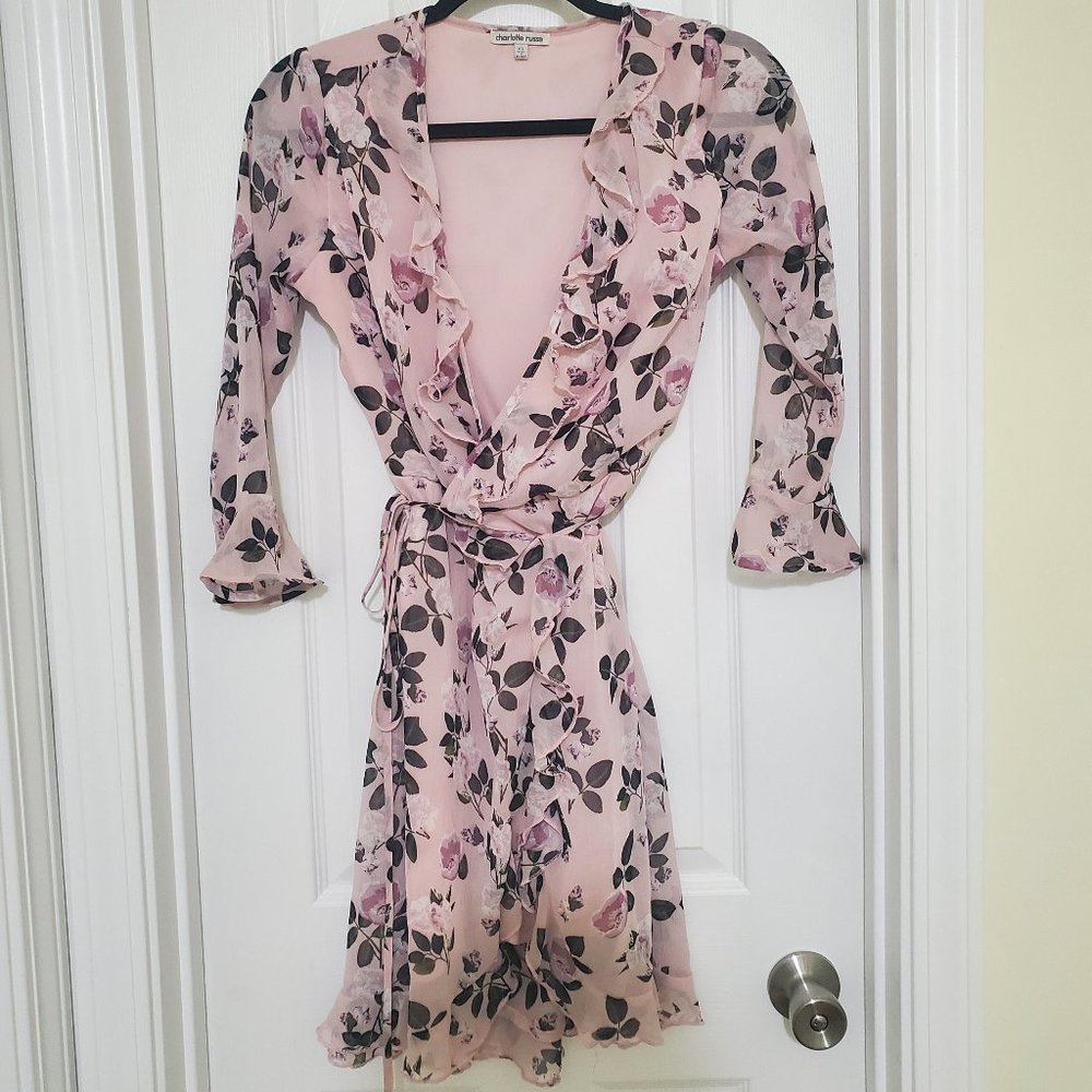 Pink Floral Ruffle Wrap Dress | Charlotte Russe, Size X-Small